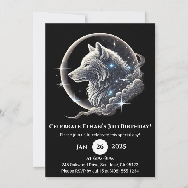 Convites Celestial White Wolf Moon Birthday Invitation (Frente)