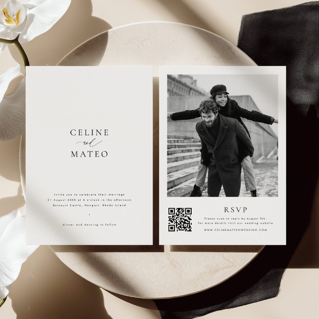 Convites CELINE Minimalist Wedding Invite w/ RSVP QR Code (Criador carregado)