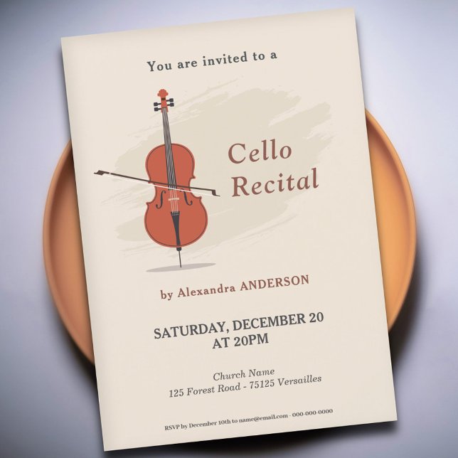 Convites Cello Music Recital Invitation (Cello Music Recital Invitation)