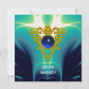 Convites CELTIC HEART azul claro, champanhe amarelo