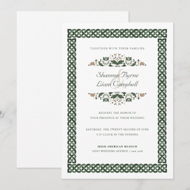 Convites Celtic Knot | Modern Floral Irish Wedding (Frente/Verso)