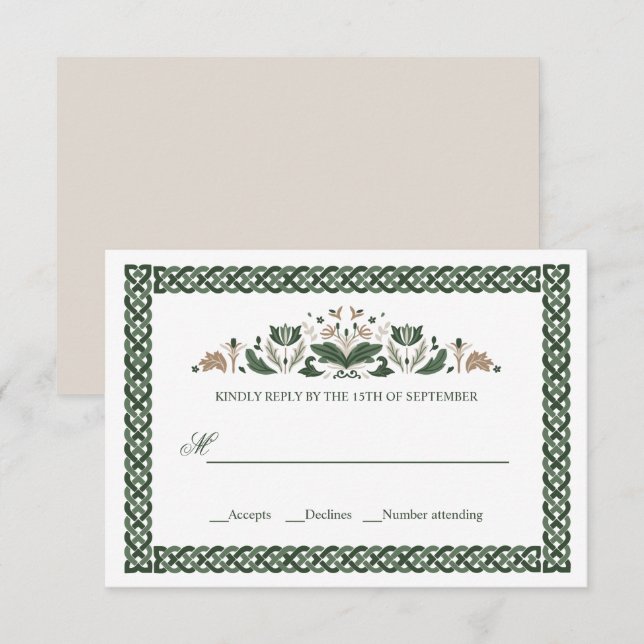 Convites Celtic Knot | Modern Floral Irish Wedding (Frente/Verso)