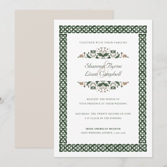 Convites Celtic Knot | Modern Floral Irish Wedding (Frente/Verso)