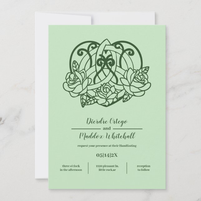 Convites Celtic Triquetra Irish Heart Green Handching (Frente)