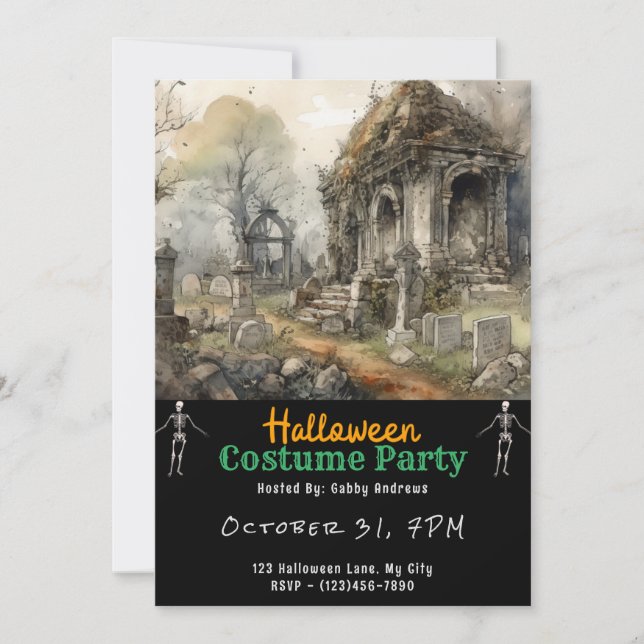 Convites Cemitério Cemitério Cemitério Graves Black Hallowe (Frente)