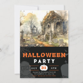 Convites Cemitério Preto de Halloween Assustador e Sinistro