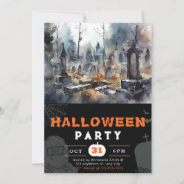 Convites Cemitério Preto de Halloween Assustador e Sinistro
