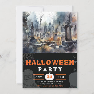 Convites Cemitério Preto de Halloween Assustador e Sinistro