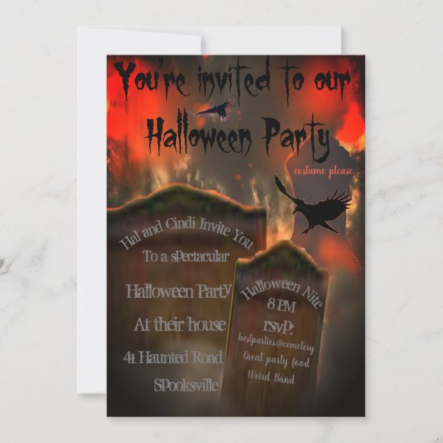 Convites Cemitério Tombstones Blackbird Vulture Spooky (Frente)