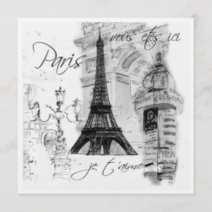 Convites Cena da Torre Eiffel em Preto e Branco