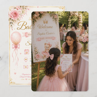 Convites Cena de Boas-Vindas de Chá de Bebê Rosa