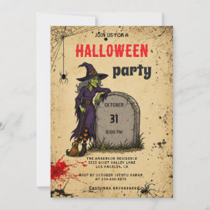 Convites Cena de bruxa assustadora e lápide Festa de Hallow