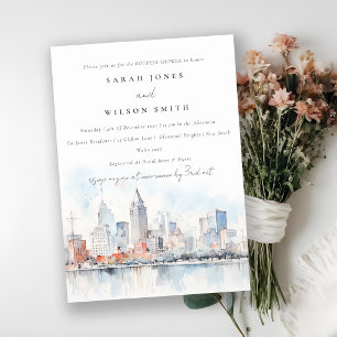 Convites Cena de Casal de Aquarela de Detroit Michigan