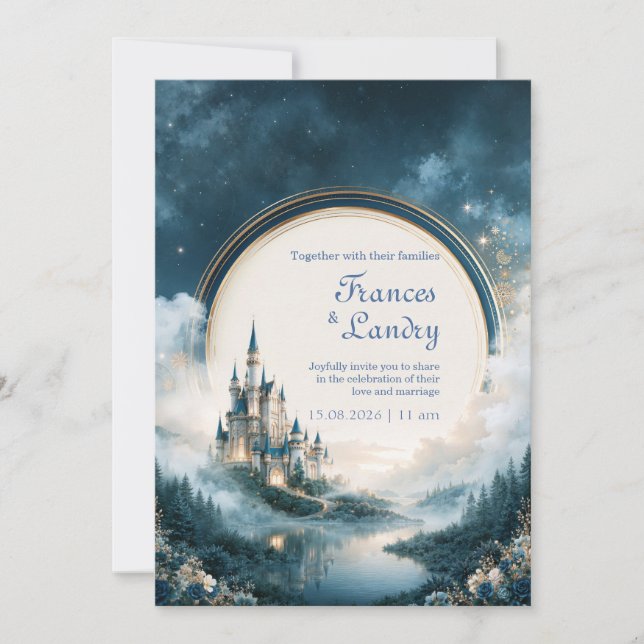 Convites Cena de casamento com castelo de safira ao luar (Frente)