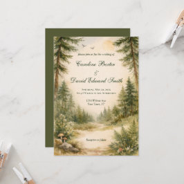 Convites Cena de casamento de floresta pintada em aquarela 