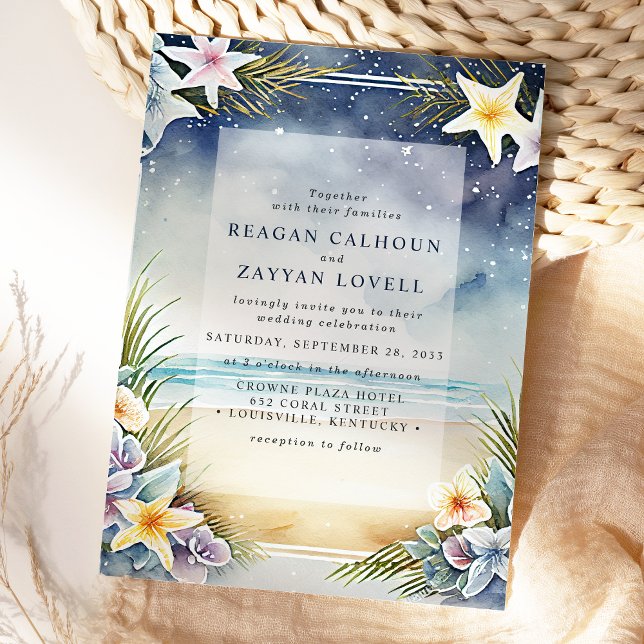 Convites Cena de Casamento Noturna na Praia com Flores em A (Criador carregado)