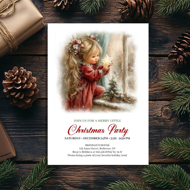 Convites Cena de Férias Encantadora Menina Natal (Charming Holiday Scene Little Girl Christmas Invite

)