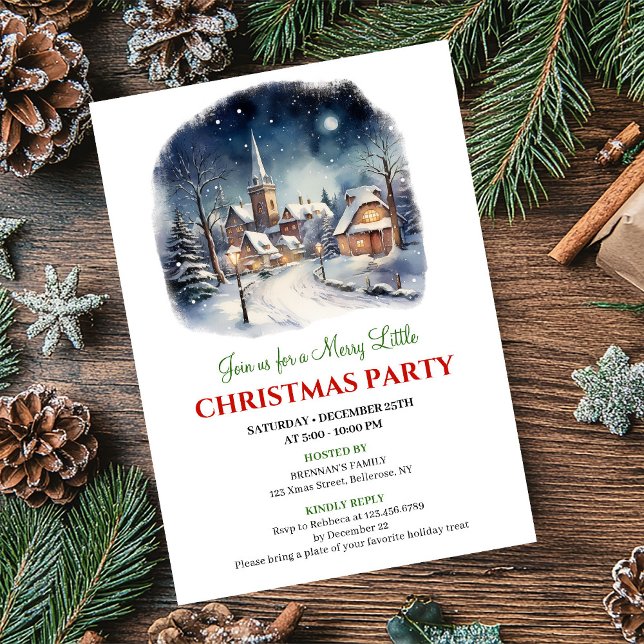 Convites Cena de festa de Natal de cidade festiva minimalis (Minimalist festive city Christmas scene party invite)