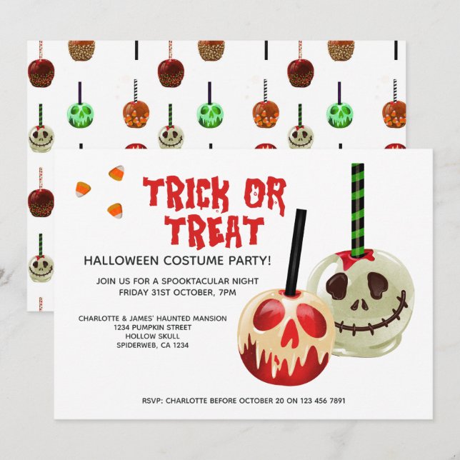 Convites Cena de Halloween ou Travessura Doce Caveira (Frente/Verso)