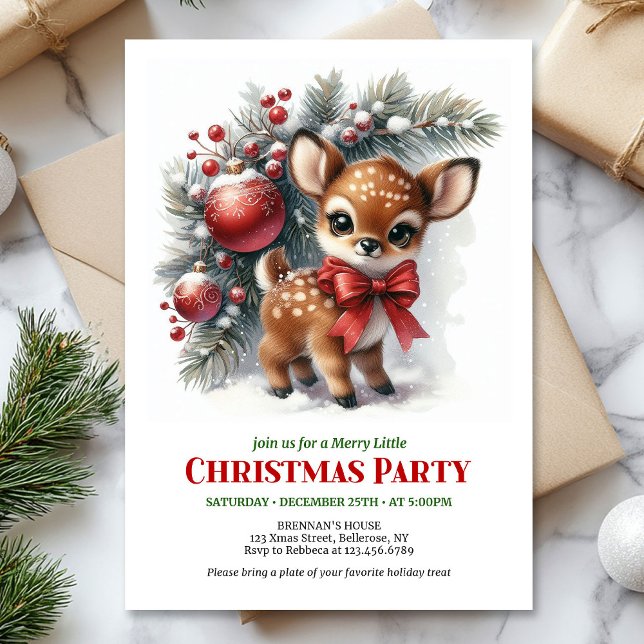 Convites Cena de inverno aconchegante com cervo bebê waterc (Cozy baby deer winter scene watercolor printable invites)