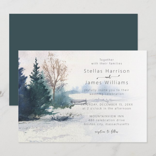 Convites Cena de Inverno Árvore de Pinheiro Casamento (Frente/Verso)