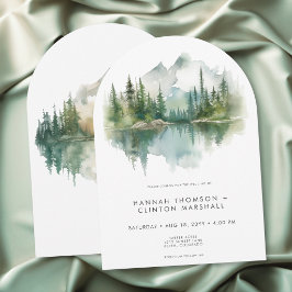 Convites Cena de Lago de Montanha Rústica em Aquarela Arco 