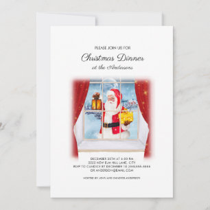 Convites Cena de Natal com Papai Noel Vintage na Janela