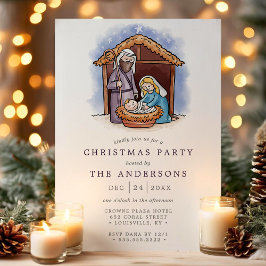 Convites Cena de Natal do Presépio em Aquarela Festa de Nat