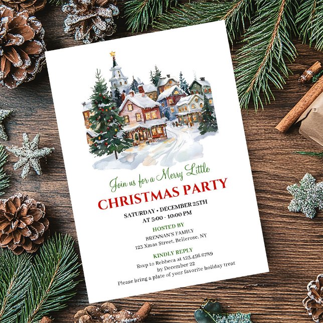 Convites Cena de Natal em aquarela minimalista  (Minimalist watercolor Christmas scene holiday invite)