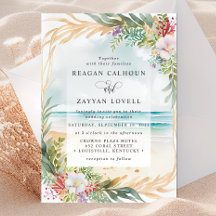 Cena de Praia com Aquarela Floral para Casamento d