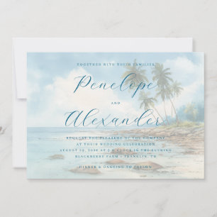 Convites Cena de Praia em Aquarela Azul Tranquila