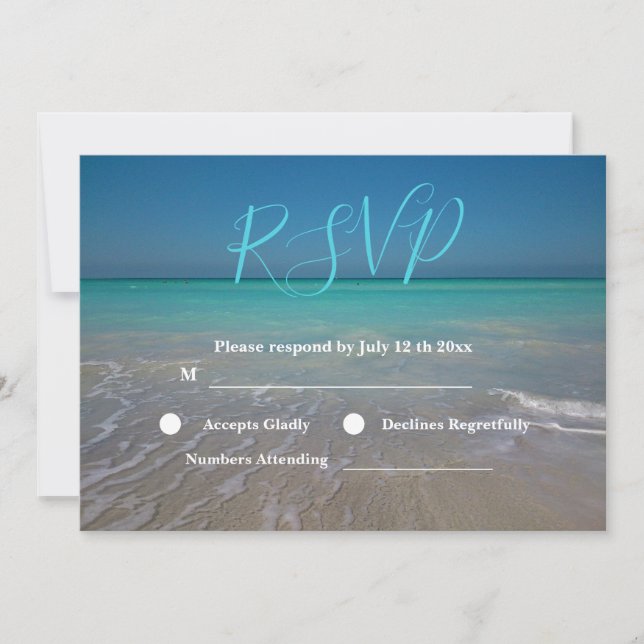 Convites Cena de praia tropical Branca Sands Weding RSVP (Frente)