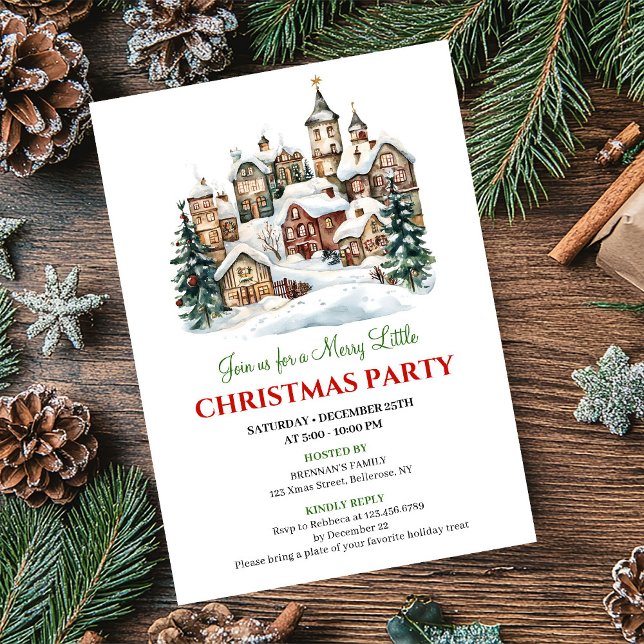 Convites Cena festiva de Natal vermelha e verde trendy  (Trendy red green Christmas scene festive celebration)