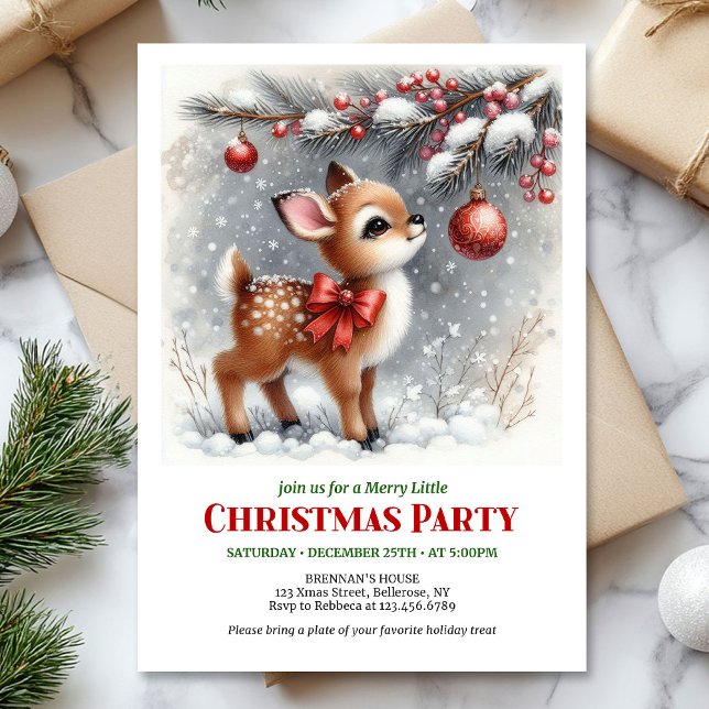 Convites Cena serena de floresta nevada em aquarela rústica (Rustic watercolor fawn snowy forest serene scene Christmas invite

)