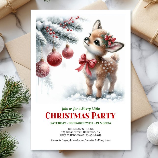 Convites Cena serena de Natal da floresta nevada rústica co (Rustic fawn snowy forest serene scene Christmas invite

)