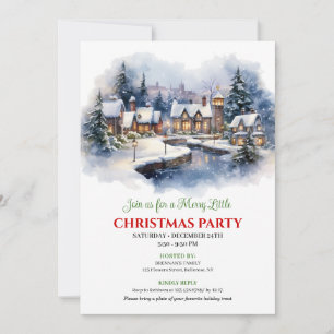 Convites Cena serena de Natal em aquarela, cidade festiva