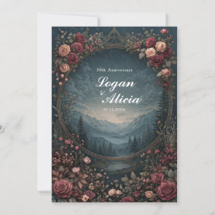 Convites Cenário de Paisagem Alpina Floral Rosa Oval Casame