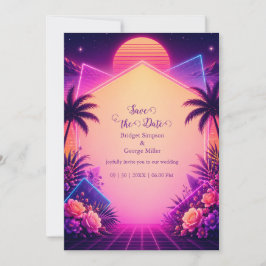 Convites Cenário de Sonho de Casamento Neon Pôr do Sol Retr