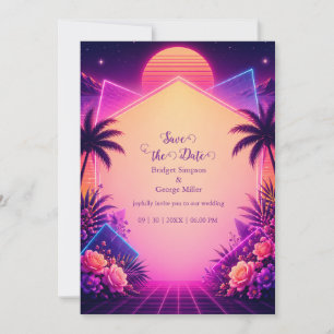 Convites Cenário de Sonho de Casamento Neon Pôr do Sol Retr