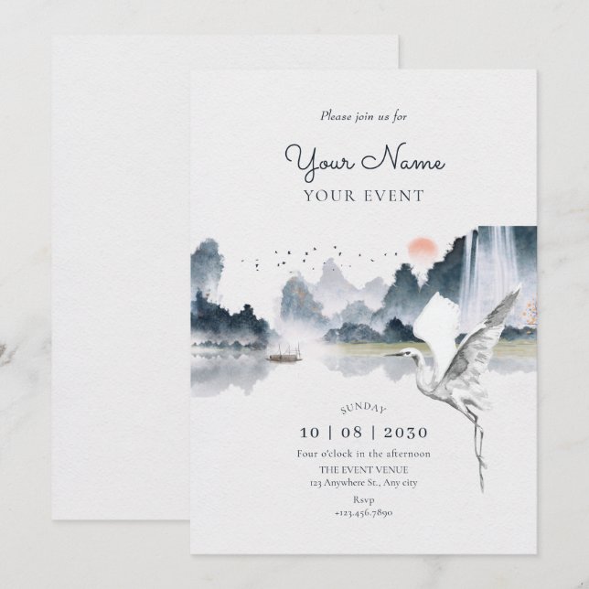 Convites Cenário natural de arte aquática (Frente/Verso)