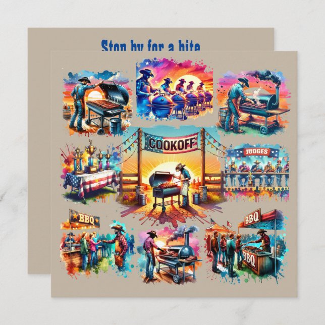 Convites Cenários de Cookoff de CHURRASCO de Cowboy Ocident (Frente/Verso)