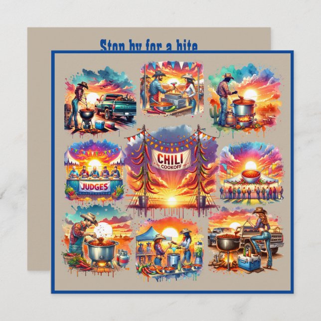 Convites Cenas de Cookoff de Chili de Cowboy Ocidental 1 Pe (Frente/Verso)