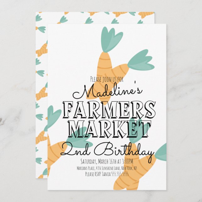 Convites Cenouras Legumes do Mercado de Verão (Frente/Verso)