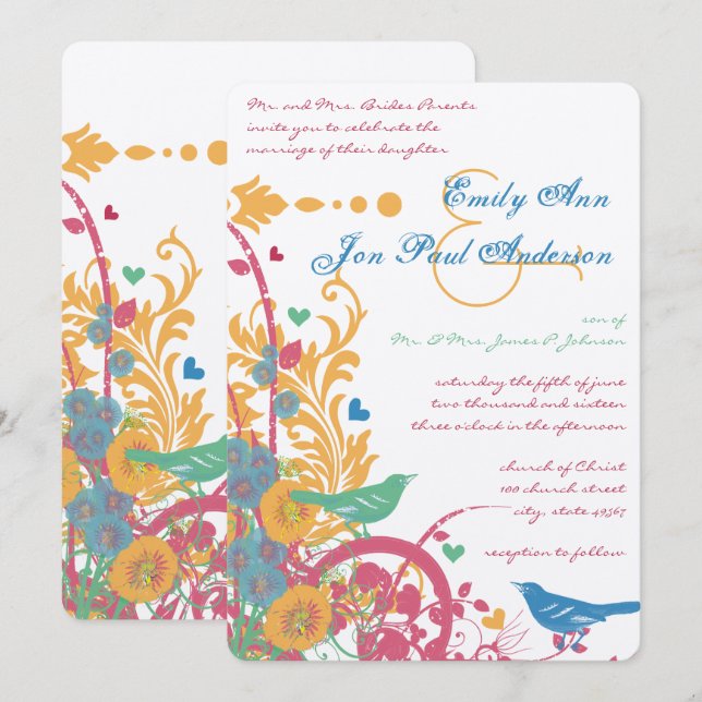 Convites Cera de Abelha Água Teal Raspberry Verde Wedding L (Frente/Verso)