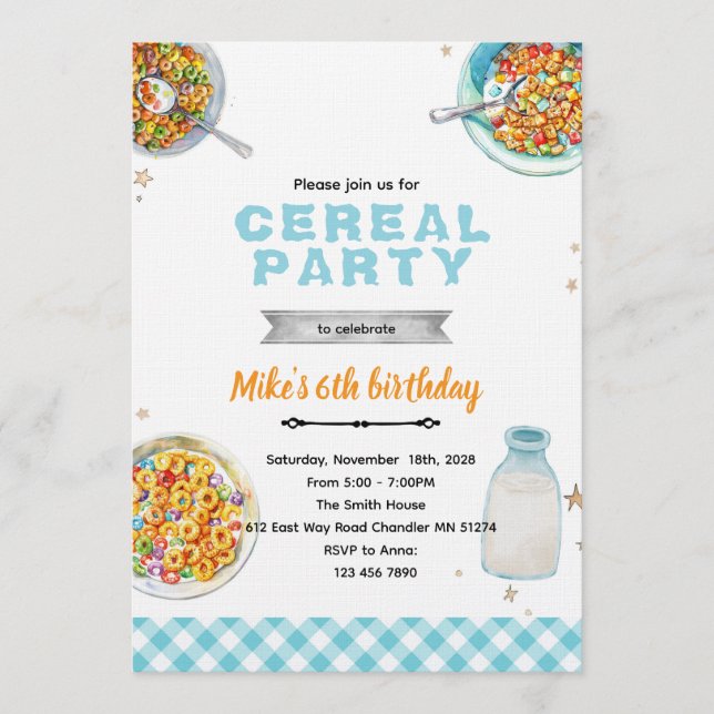 Convites Cereal Birthday party invitation (Frente)