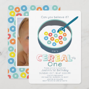 Convites Cereal-sly Um Menino de Cereal Azul Foto 1º Aniver