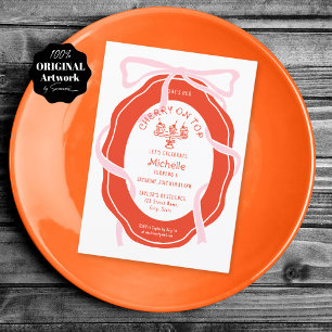 Convites Cereja de Arco rosa desenhada à mão no melhor aniv