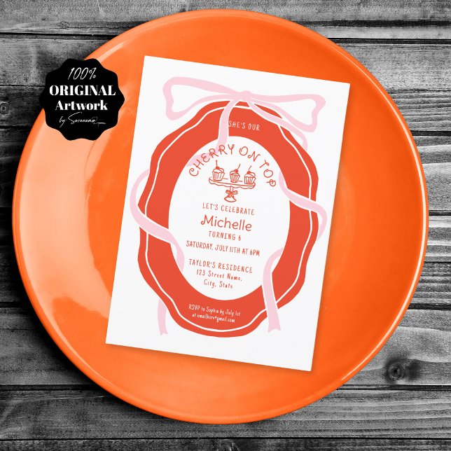 Convites Cereja de Arco rosa desenhada à mão no melhor aniv (Criador carregado)