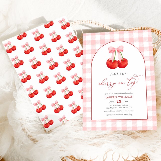 Convites Cereja de coquetel rosa penteada no top Baby Girl  (Criador carregado)