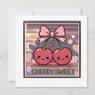 Convites Cereja Doce Cute Cerejas Rosa Coquete Laço